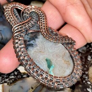 “The Laughter Stone” Laguna Crazy Lace Agate Copper Wirewrap Pendant 2 1/2”